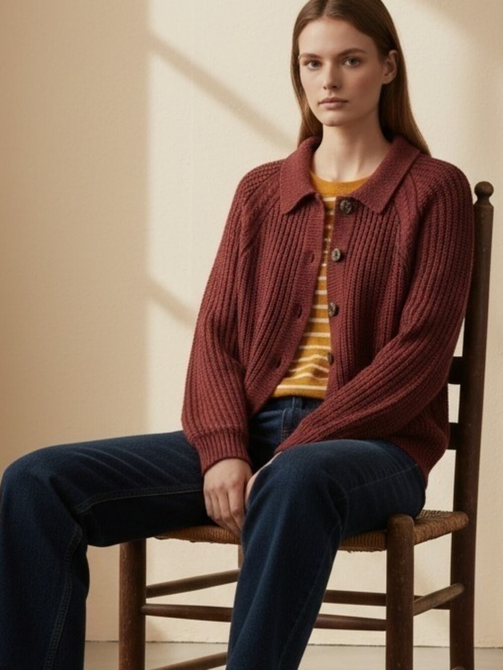 GARNET HILL Maren Chunky Linen & Organic Cotton Cardigan Sweater Plum Medium
